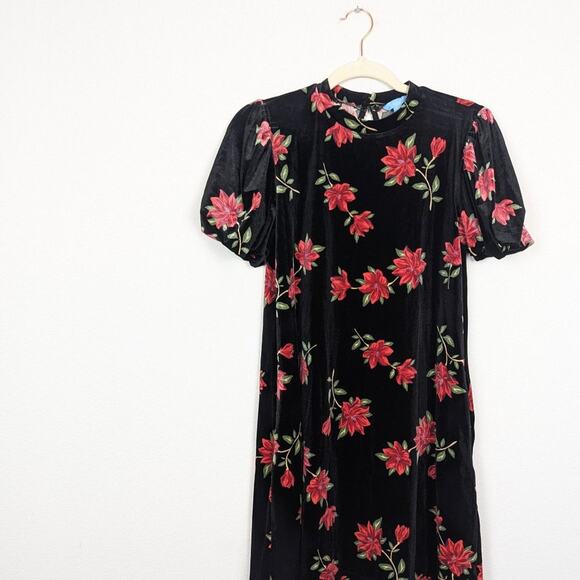 Draper James RSVP Short Sleeve Mockneck Velvet Floral Dress Size XS - Picture 3 of 10